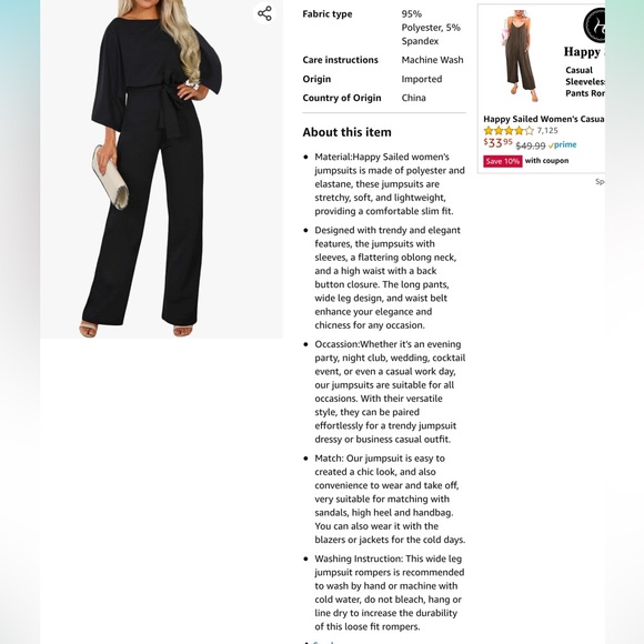 NWOT, never worn, black slip on jumpsuit, xl - Picture 7 of 8